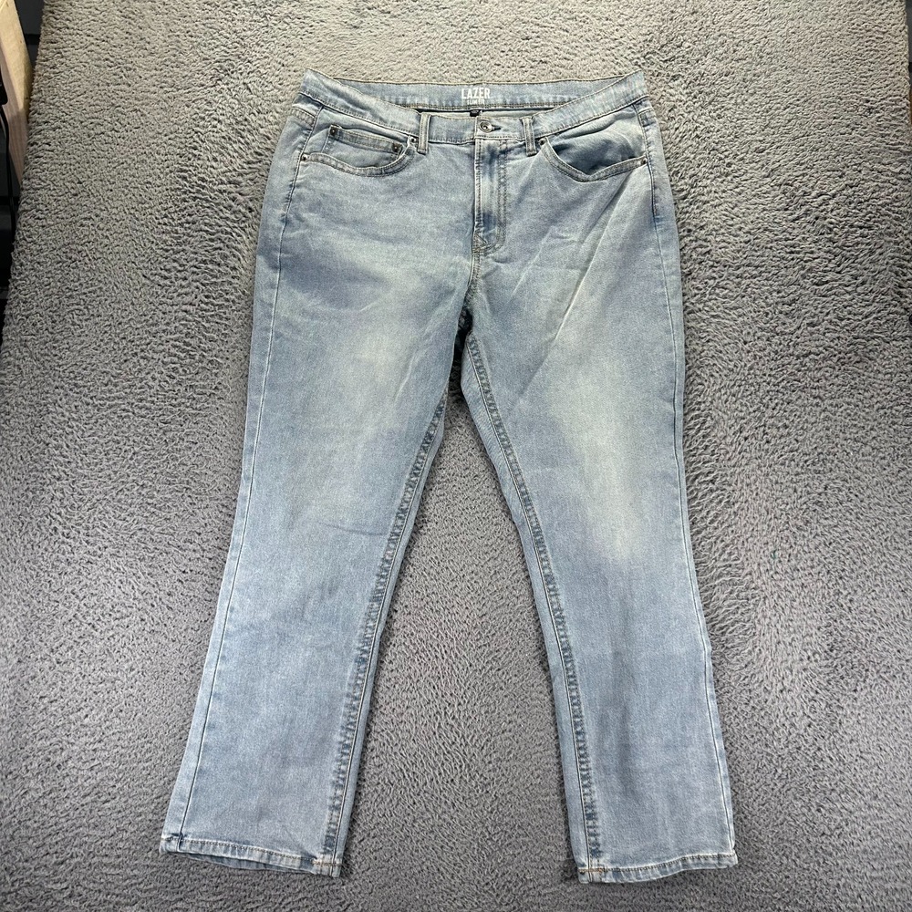 Lazer Jeans Men's 38x30 Blue Cotton Denim Straight Slim Workwear Faded Stretch